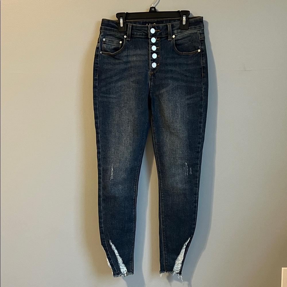 Indigo Rein Dark Wash Distressed Ankle Jeans